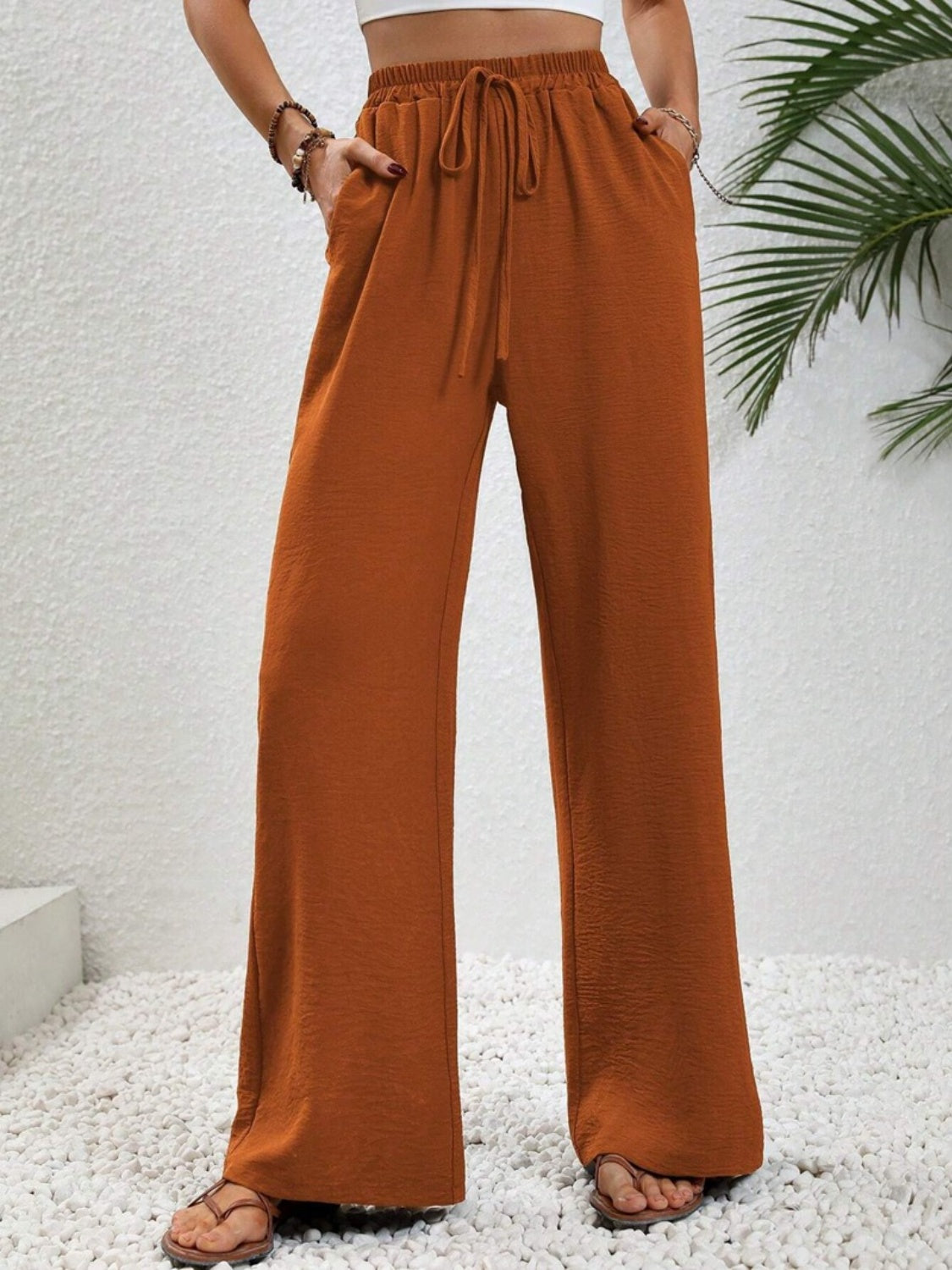 Wide Leg Drawstring Pants Caramel 01220b82-0885-4024-94bf-7c0b17551e55-Max Trendsi