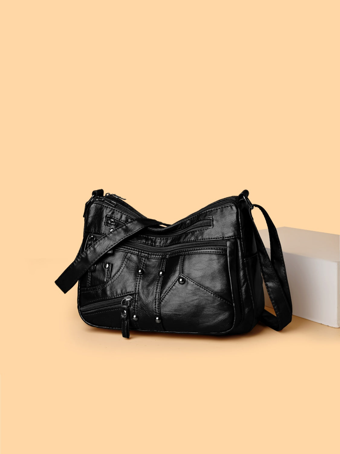 PU Leather Adjustable Strap Shoulder Bag Black One Size 0a8594d3-e099-44ee-9c30-d8482f85f8c1-Max Trendsi