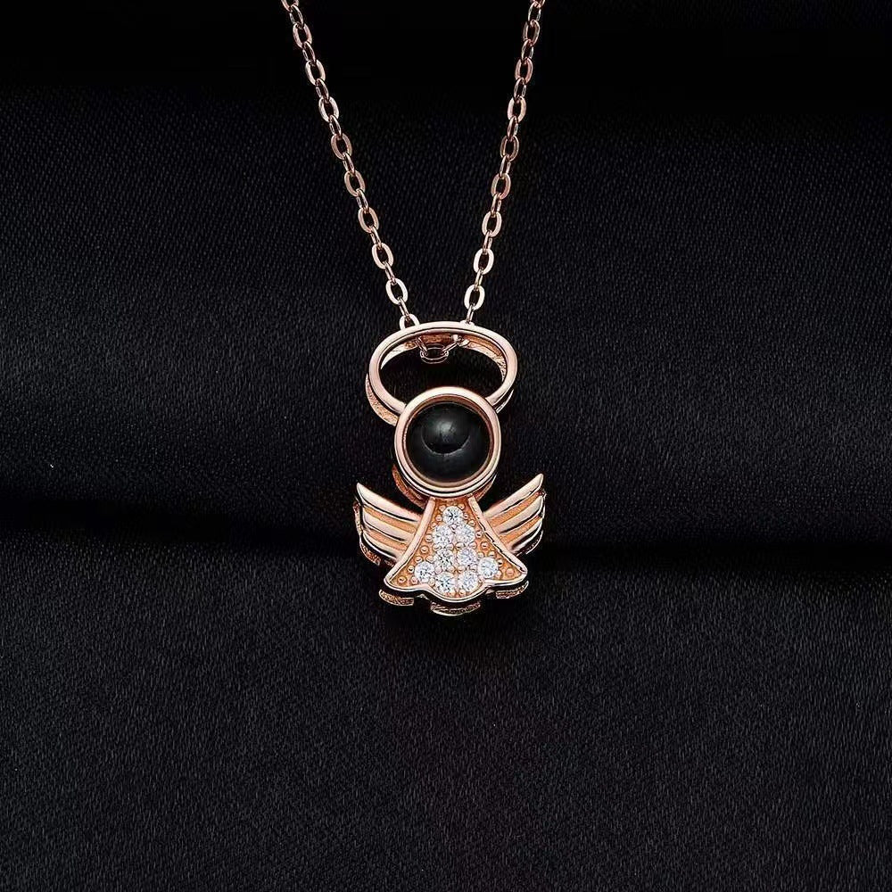 Noble and exquisite angel diamond projection necklace Rose gold 11986ada-80f9-49b4-8a1b-0669d04b764d Artshiney