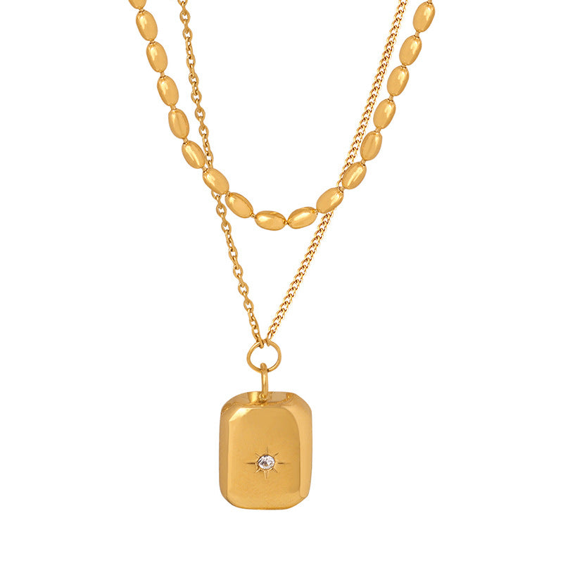 18K gold exquisite and noble square with double layer stacking design pendant necklace Only 22e5624c-4109-4c3a-8a95-9ec9ab72e8c7 Artshiney
