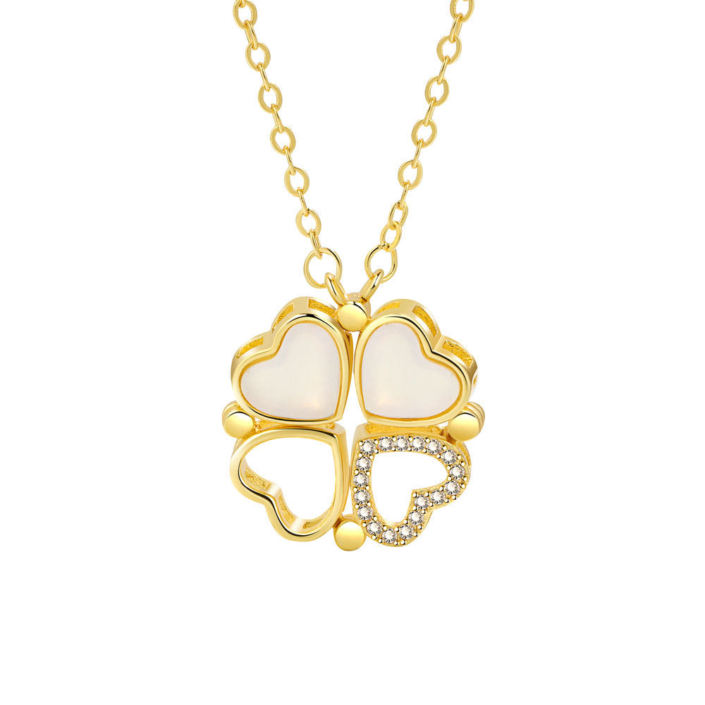 Trendy and personalized four-leaf clover and heart, a two-wear design and versatile necklace Gold 2e9bf554-daf3-434d-bc47-93f2bb3607ad Artshiney