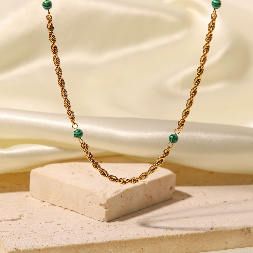 18k Gold Plated Inlaid Natural Green Malachite Twist Chain Style Necklace 37e6ca4f-6fc2-411c-9ed9-b3e3021c8467 Artshiney