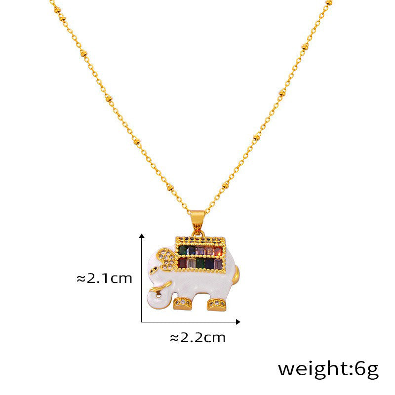 18K Gold Trendy Personalized Elephant Inlaid Gemstone Design Necklace White 3e9be1cf-d5c8-4d54-9b00-14a291638bd9 Glownestbest