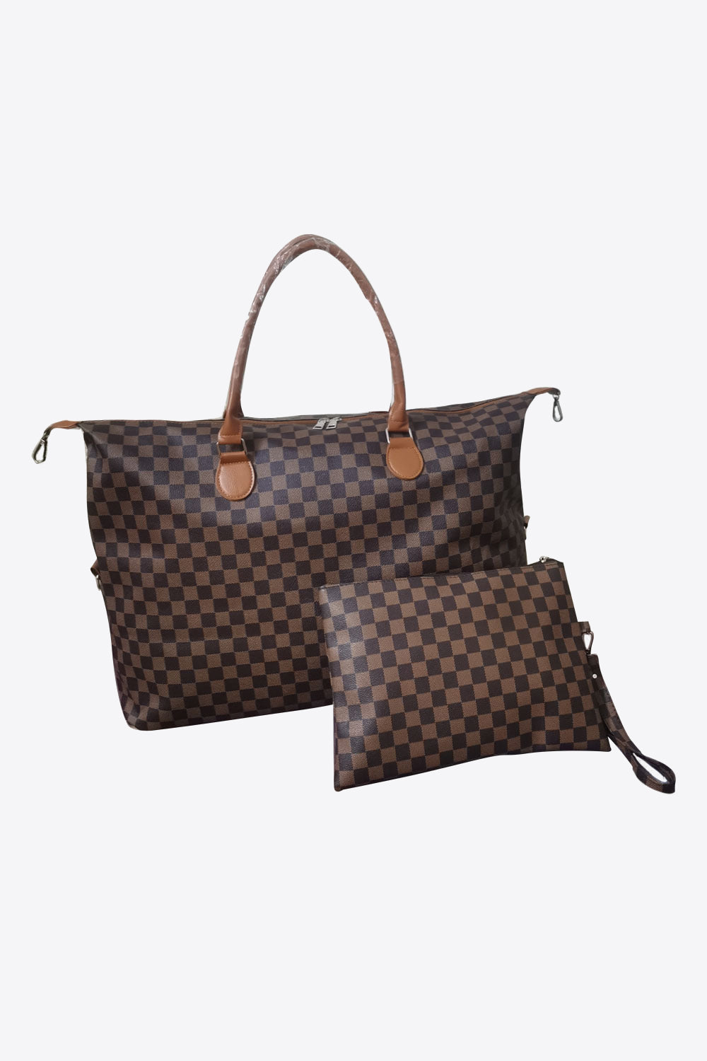 Checkered Two-Piece Bag Set Brown One Size 4505a34134f442adb5538d61fd983e2f-Max Trendsi