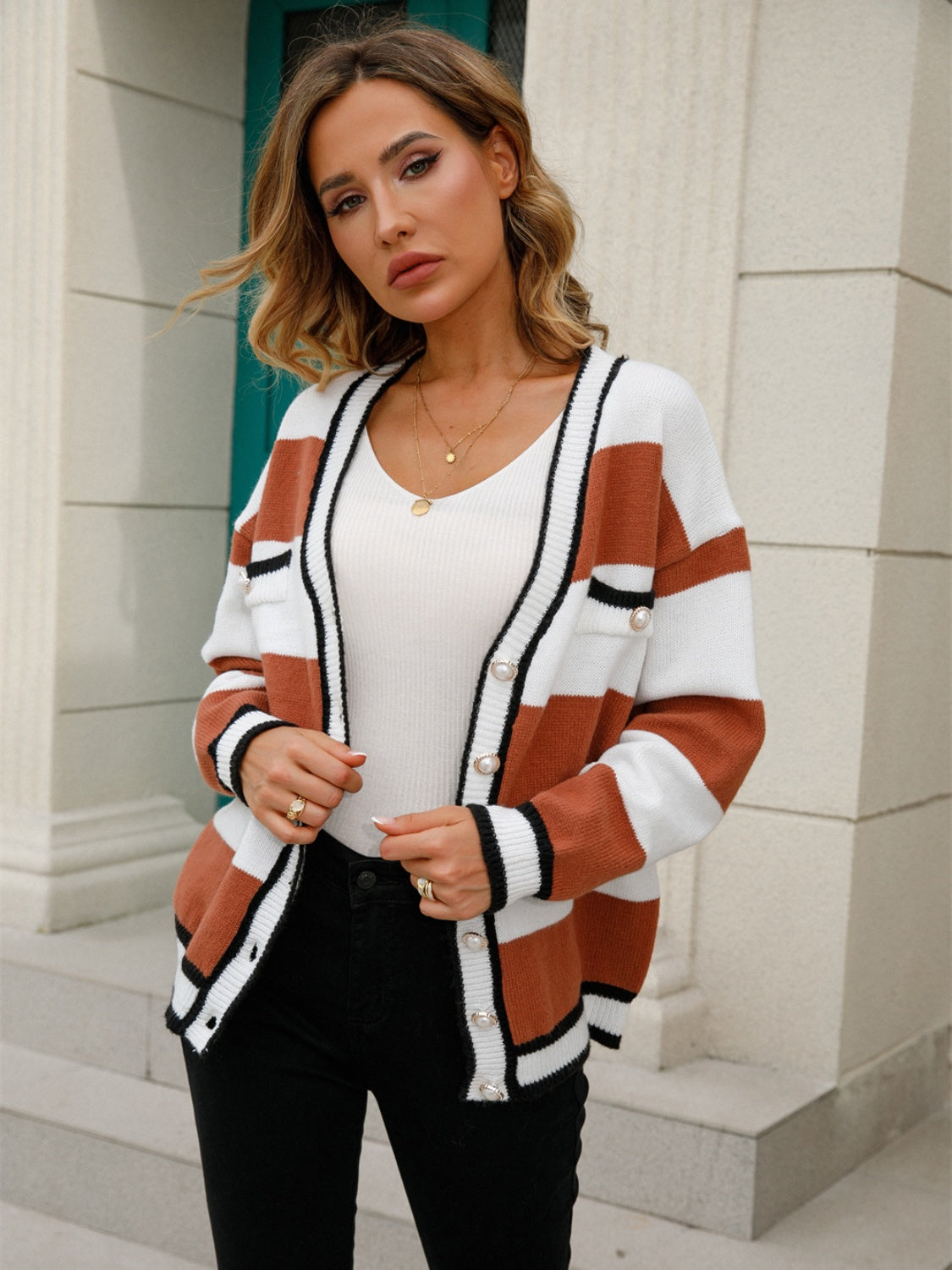 Angel Wings Striped Button Down Cardigan Ochre 4c31e7058edb4b708ef5d15ffca6ab9c-Max Glownestbest