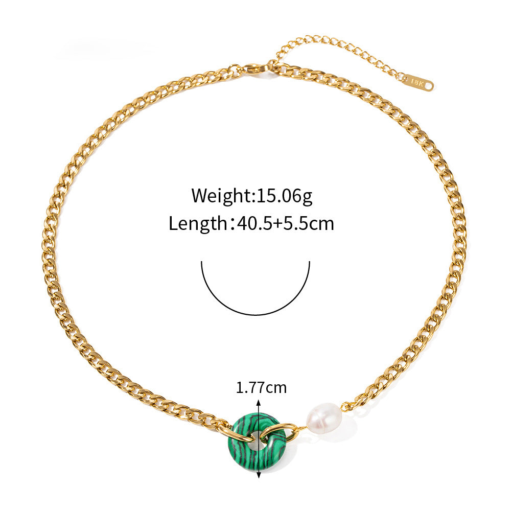 18K Gold Fashion Personality Cuban Chain with Natural Stone Ring Design Pendant Necklace Dark green 4dc18c9a-cca8-436f-a743-39fcc25b0021 Artshiney