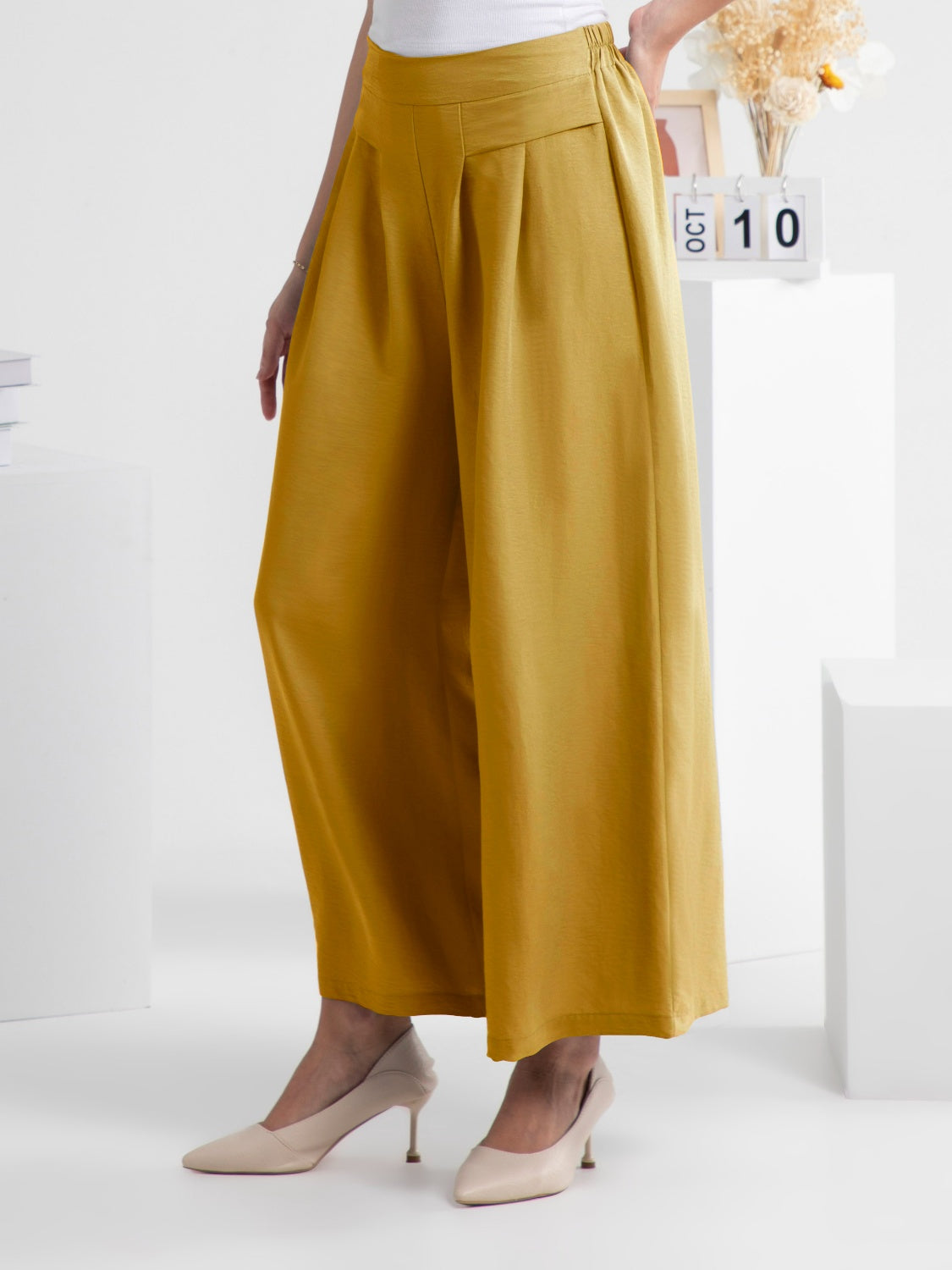FAM-FAM Wide Leg Elastic Waist Pants Chartreuse 54516992-4baf-409d-a99e-9a11f388c0b2-Max Trendsi