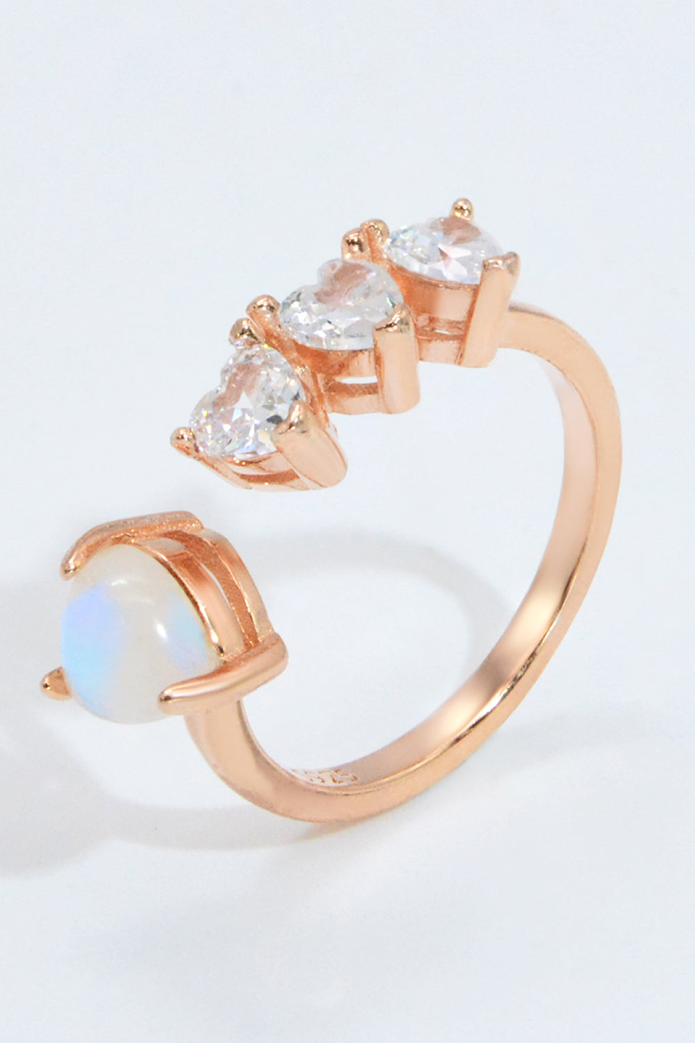 Natural Moonstone and Zircon Heart Open Ring Rose Gold One Size 57ab722a3bf447bfb8a95df4b79d0992-Max Trendsi