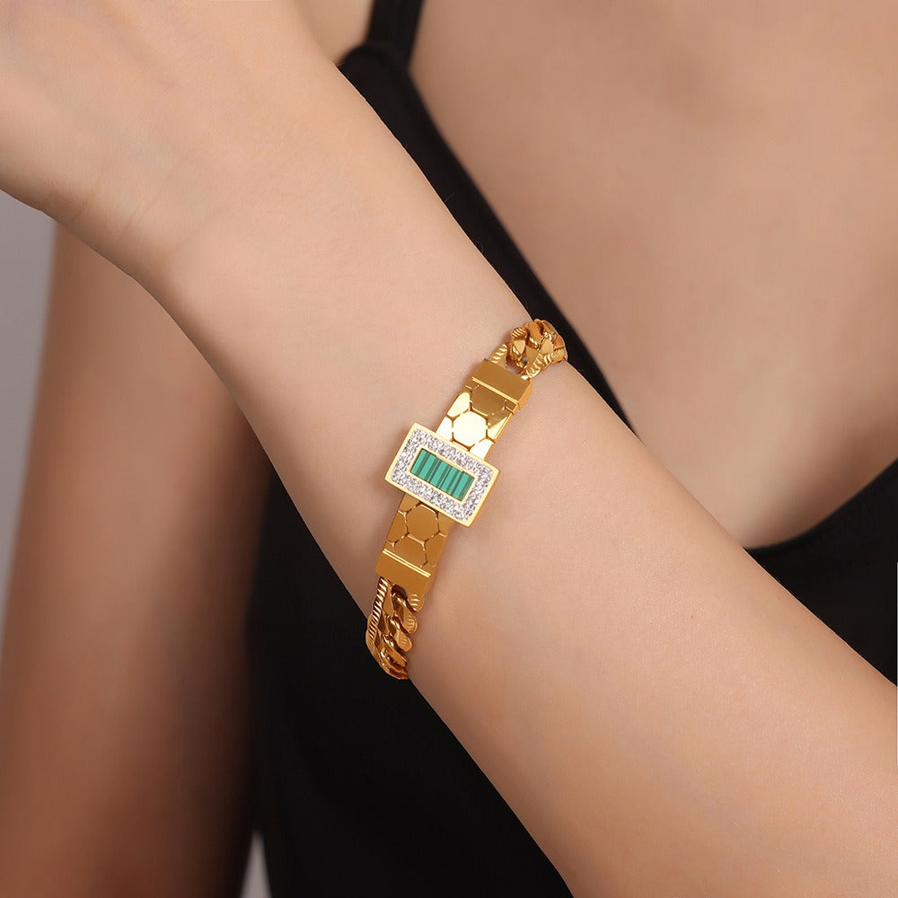 18K gold exquisite light luxury geometric inlaid zircon and gemstone design versatile bracelet necklace set Necklace Silver Green 5e0d659d-a25a-4c6f-b535-2ef82624b7d7 Glownestbest
