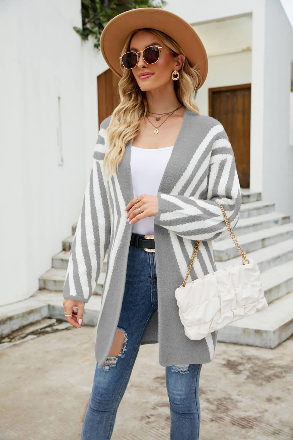 Glownestbest® | Woven Right Two-Tone Open Front Fuzzy Longline Cardigan Gray 65ce24a4ba8f4ff6a69d22ab560d6c4e-Max Glownestbest