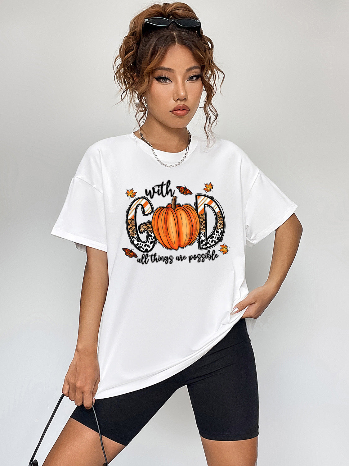 Glownestbest ® | Round Neck Short Sleeve Graphic T-Shirt White 71f84f8b3a4f48f4bb34cd49cc960307-Max Glownestbest