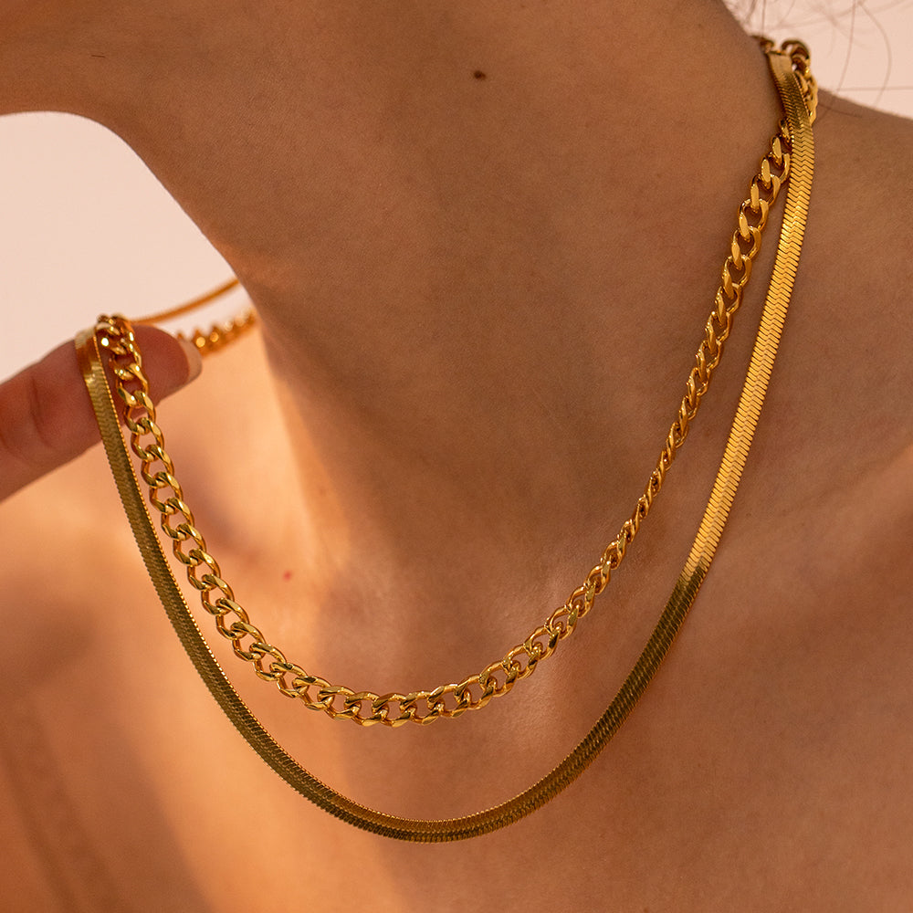 Glownestbest ® | 18K Gold-Plated Double Layered Necklace Gold One Size 75b8aa10-42cd-48cf-9cd1-b5628bcf2549-Max Glownestbest