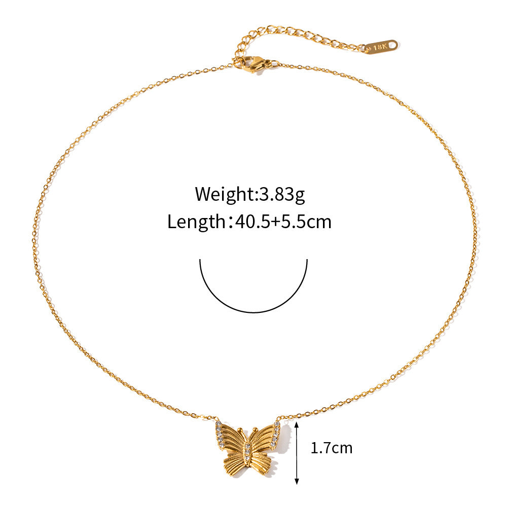 18K Gold Noble and Exquisite Butterfly Inlaid White Zircon Pendant Necklace Earrings Set Necklace 7635a8f6-6000-4c69-b833-14de037cc5d3 Artshiney