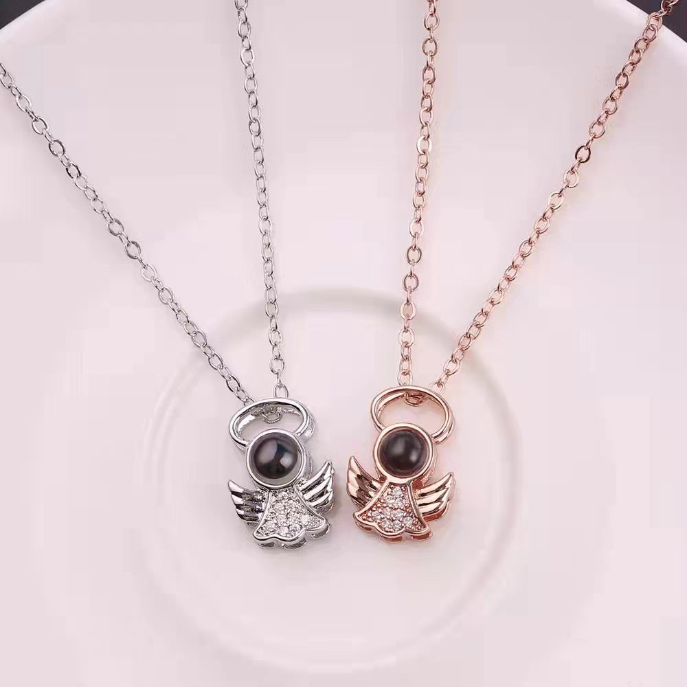 Noble and exquisite angel diamond projection necklace 811aaeb5-6aba-4689-9324-d5aad1128cf0 Artshiney