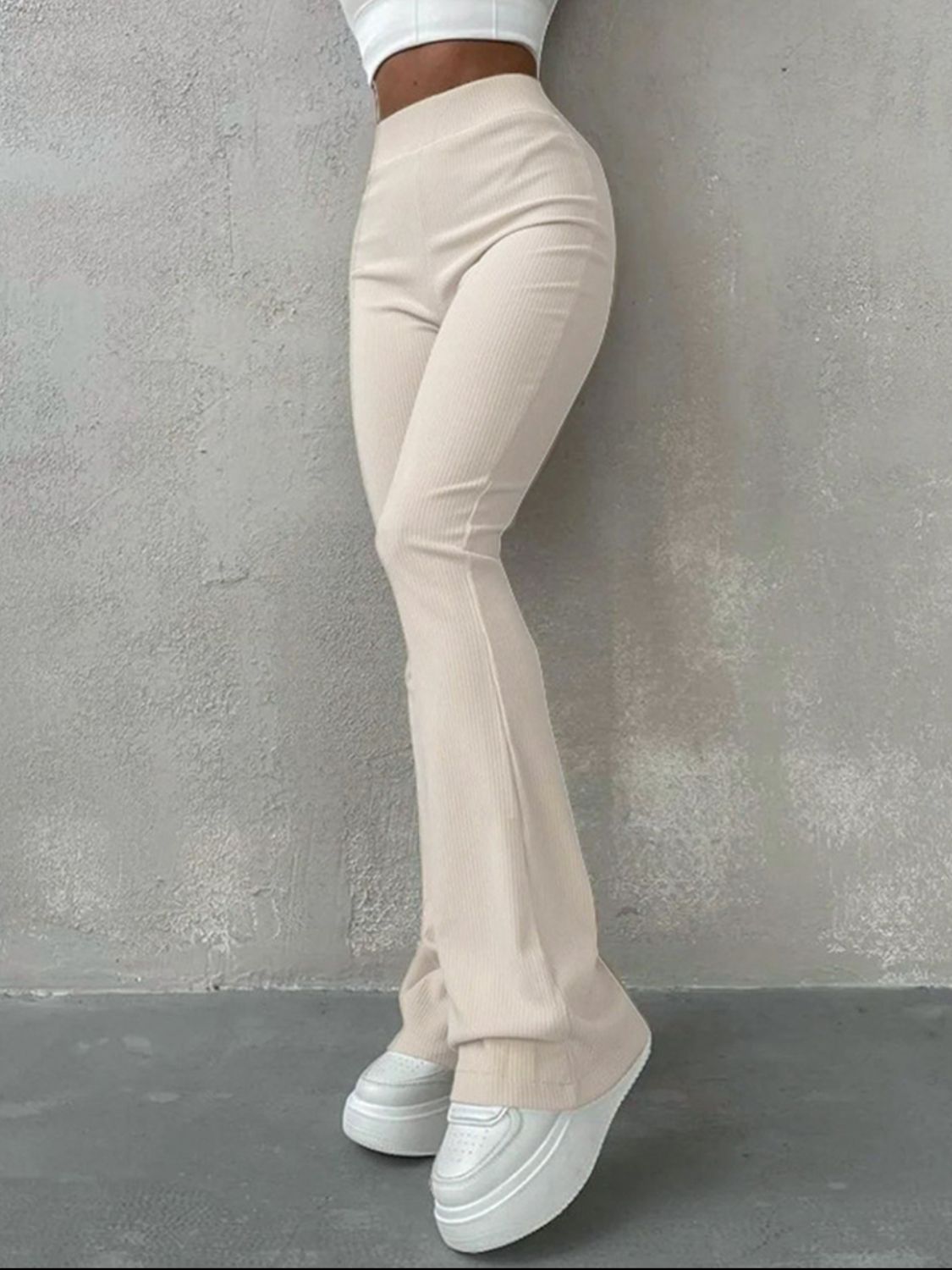 High Waist Flare Pants Cream 82b390c2344d41afbcf97d24b6daf25e-Max Trendsi