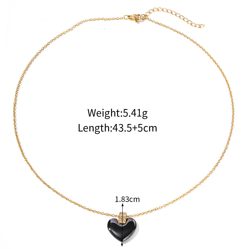 18K Gold Exquisite Personality Square Diamond and Heart Shape Ceramic Pendant Necklace Black 8476cd9d-65b7-4ddd-97a6-ef58bc26eb6c Artshiney