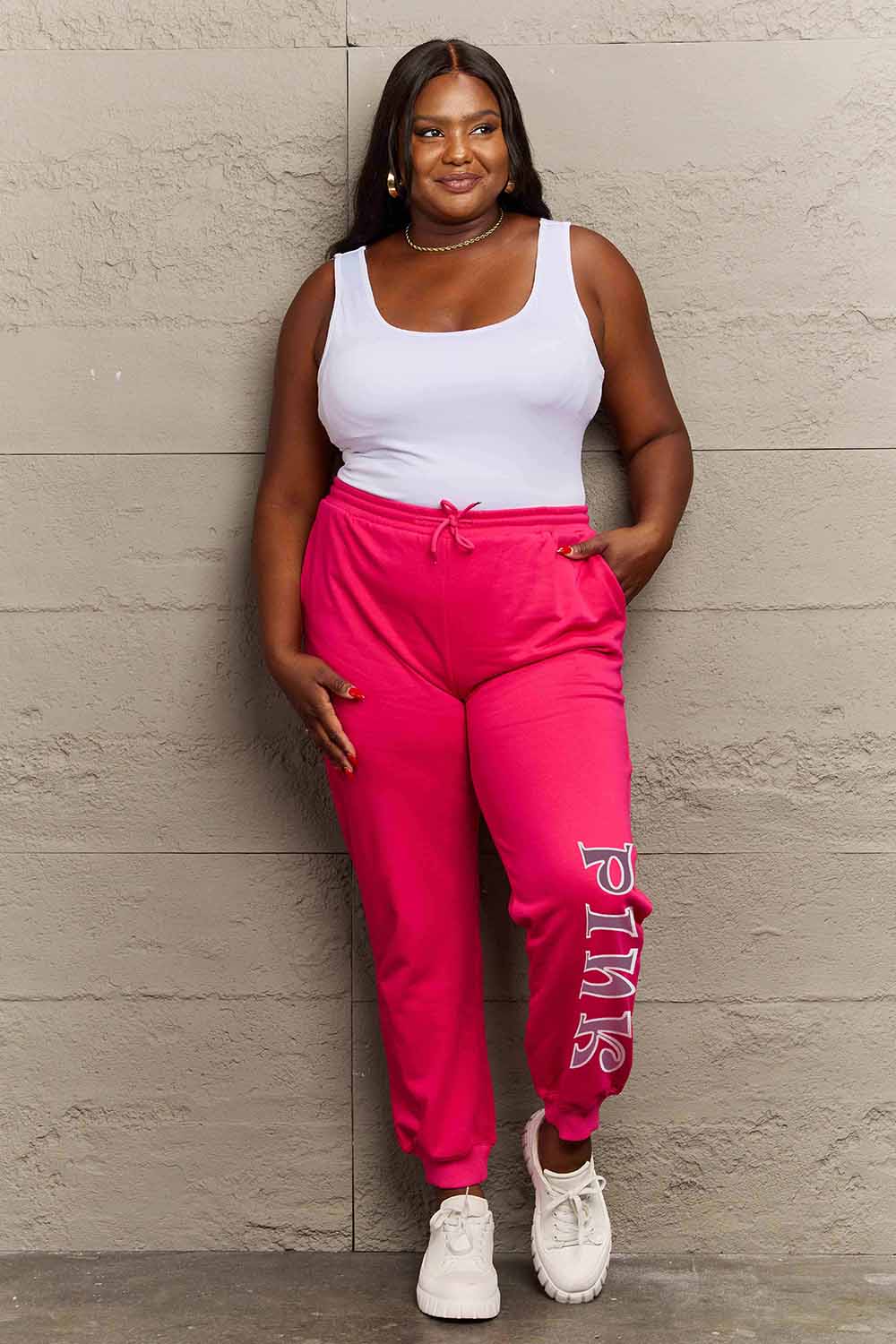 Simply Love Full Size PINK Graphic Sweatpants Hot Pink 888c37923e004d63a26d4ad885d6f6a8-Max Trendsi