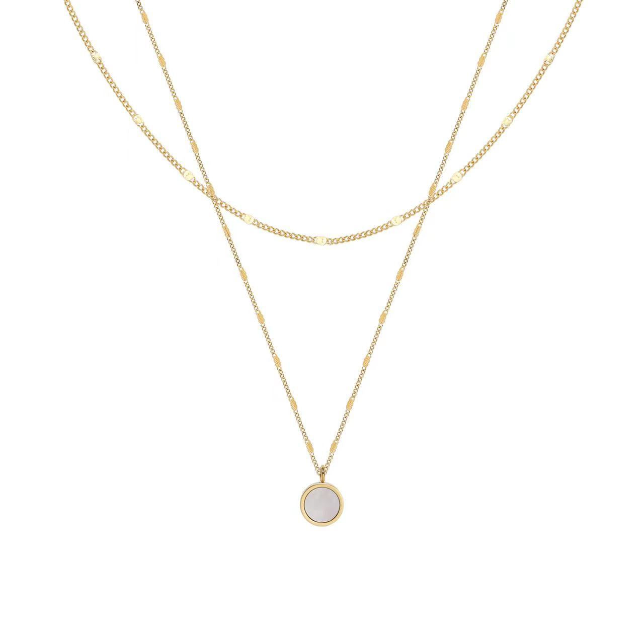 18K gold light luxury noble round inlaid gemstone double layer stacked design versatile necklace Only 88a78c3c-74ca-42a4-938f-aae2814270f7 Artshiney