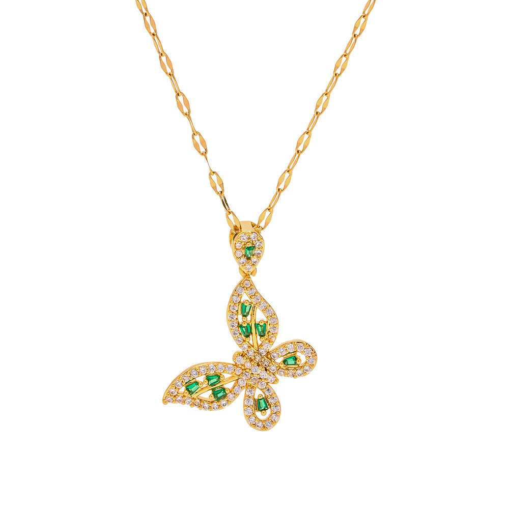 18K Gold Exquisite Dazzling Inlaid White Green Zircon Hollow Butterfly Design Pendant Necklace Only 93dcb9fb-24a0-47a7-97c3-16b0acde5843 Artshiney