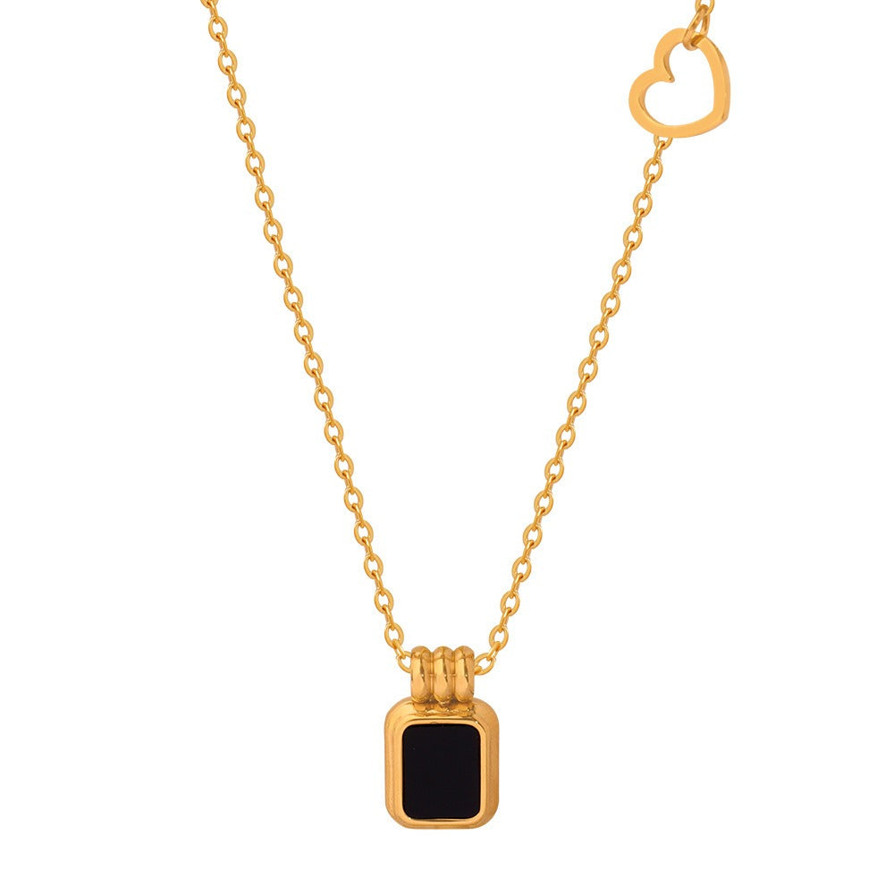 18K gold classic fashionable square plate inlaid gemstone design versatile necklace Only a9050fce-8304-4f1e-80ee-3fb452a91151 Artshiney