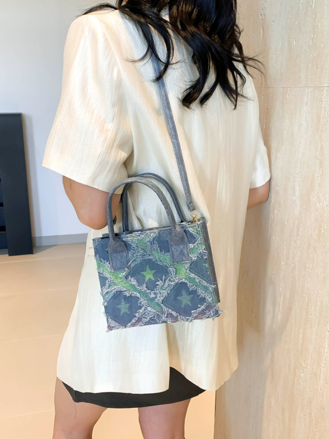Raw Edge Plaid Shoulder Bag Star One Size b33c534c-0a6f-4c85-abdd-71585ac8f688-Max Trendsi