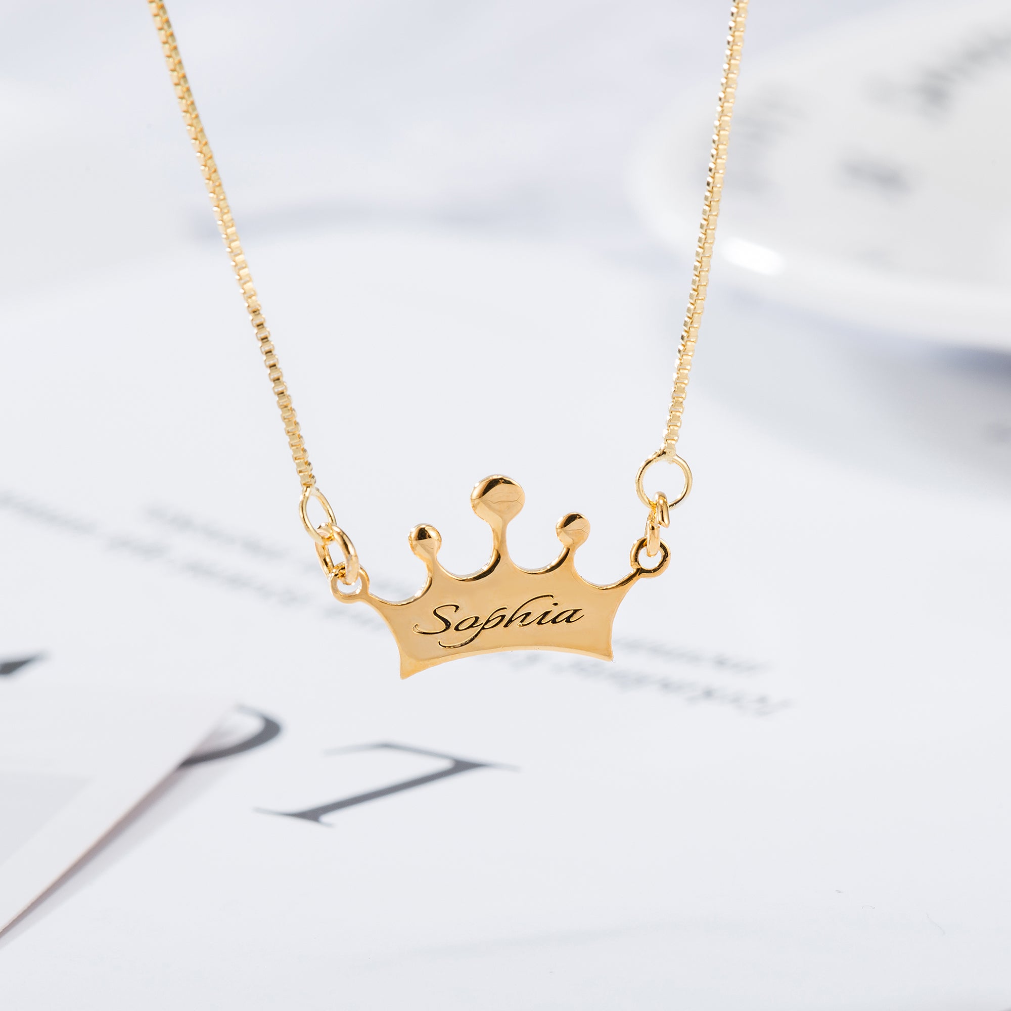 Noble Crown Lettering Custom Name Necklace Gold b3d84b59-808d-4949-b6d6-ba985bae334b Artshiney