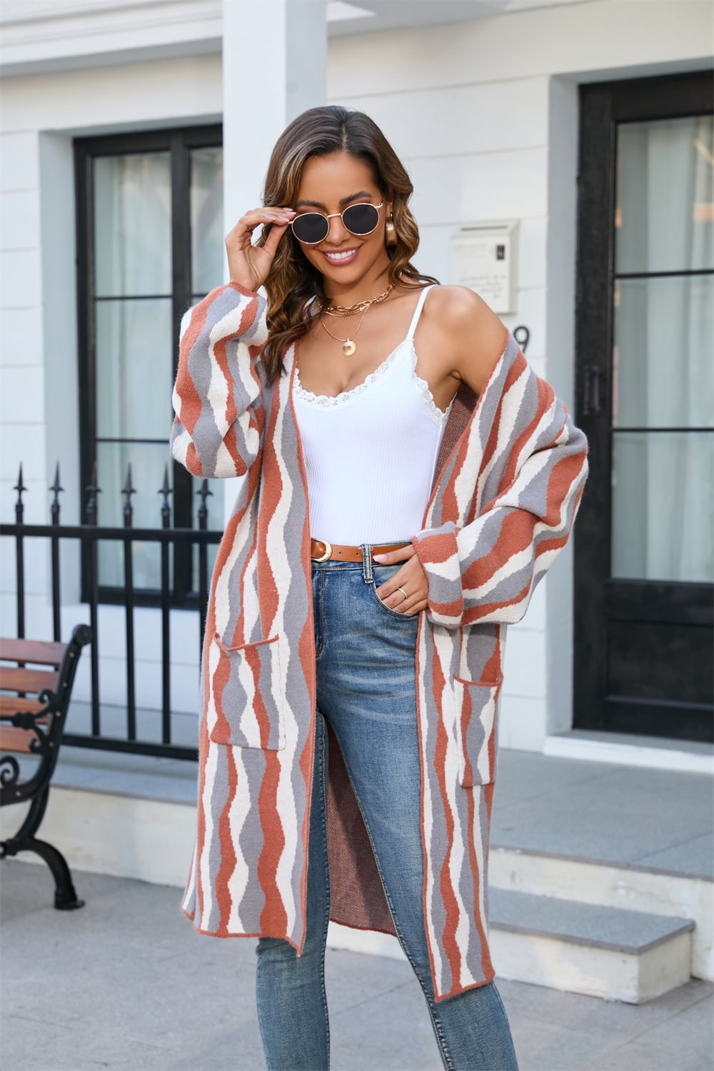 Angel Wings Printed Open Front Pocketed Cardigan Rust bb769876f9bb4ff2aa832876ea166c5c-Max Glownestbest