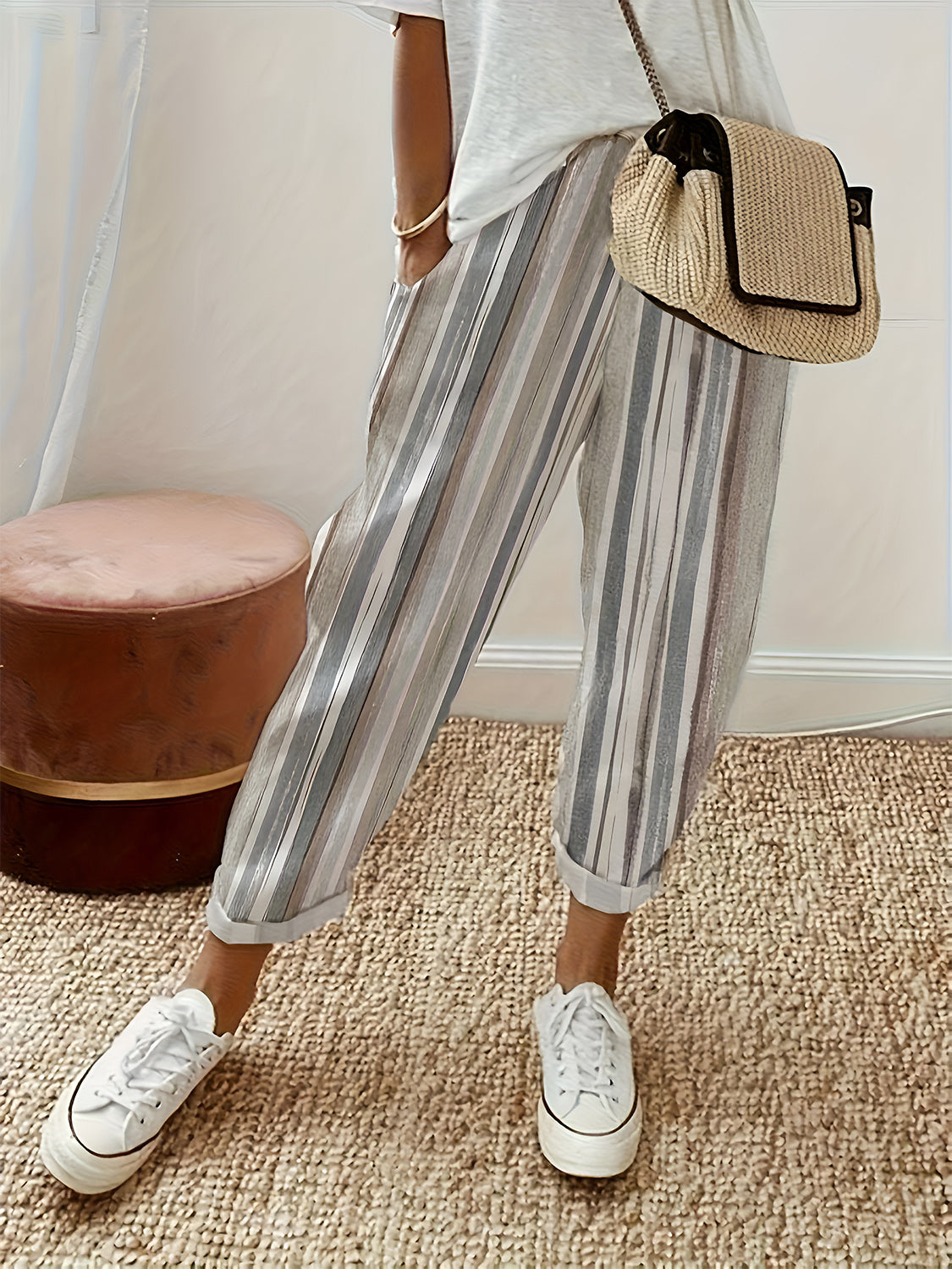 Striped Pants with Pockets Dust Storm c10e5f39-0311-4687-a98e-fcf42b57437d-Max Trendsi