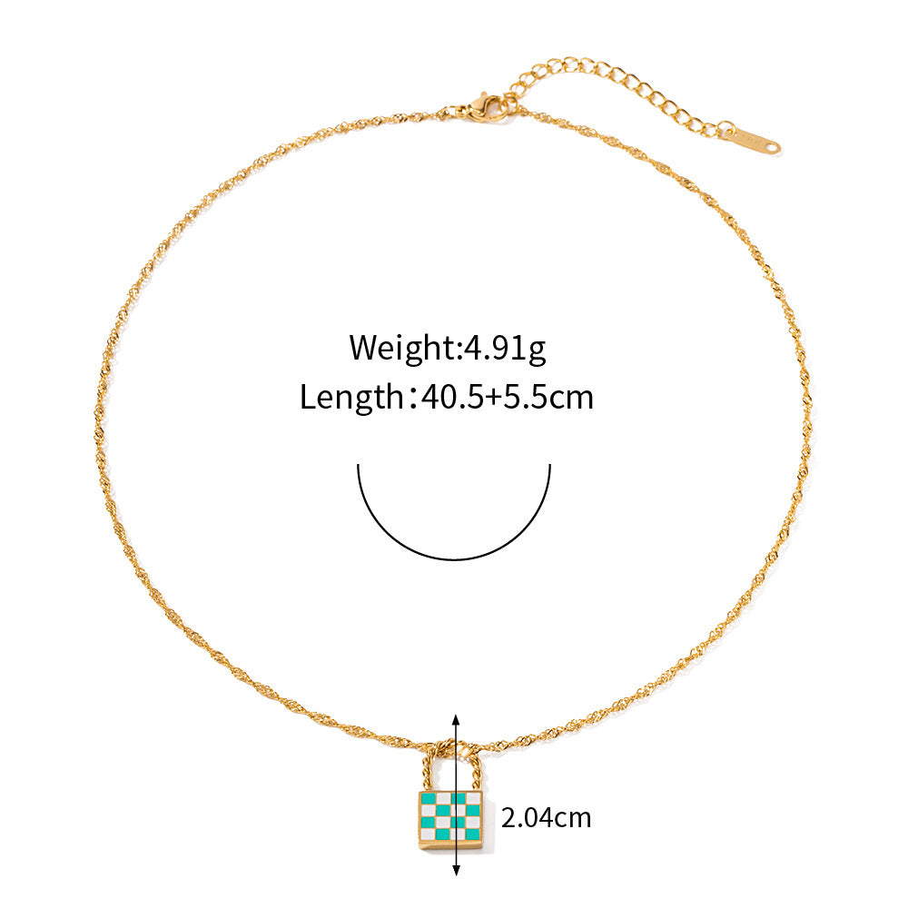18K Novel Fashion Checker Checker Green and White Design Versatile Pendant Necklace Style A d51d0329-8df8-4ce1-94ce-c47c881aa9ab Artshiney
