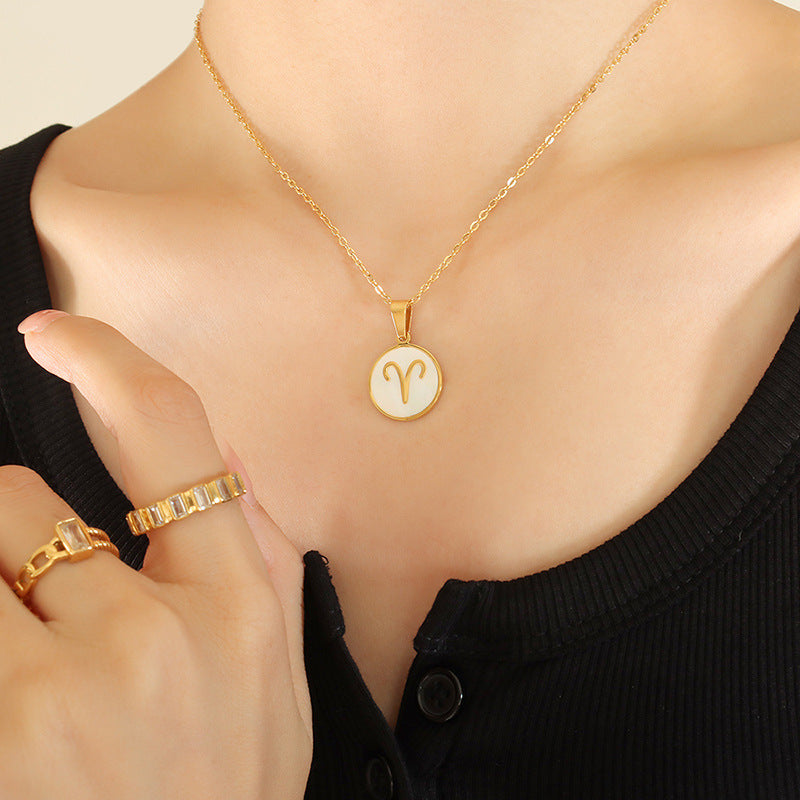 Exquisite Zodiac White Seashell Design Pendant Necklace Aries d592d992-c86d-4803-bf68-86579bff05ff Artshiney