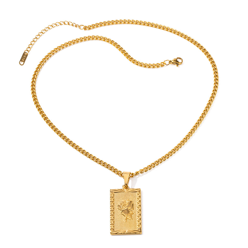 18K Gold Exquisite Fashion Rectangular Rose Tag Design Necklace Only de6e157a-9b98-4151-9ec0-b4889deddfbd Artshiney