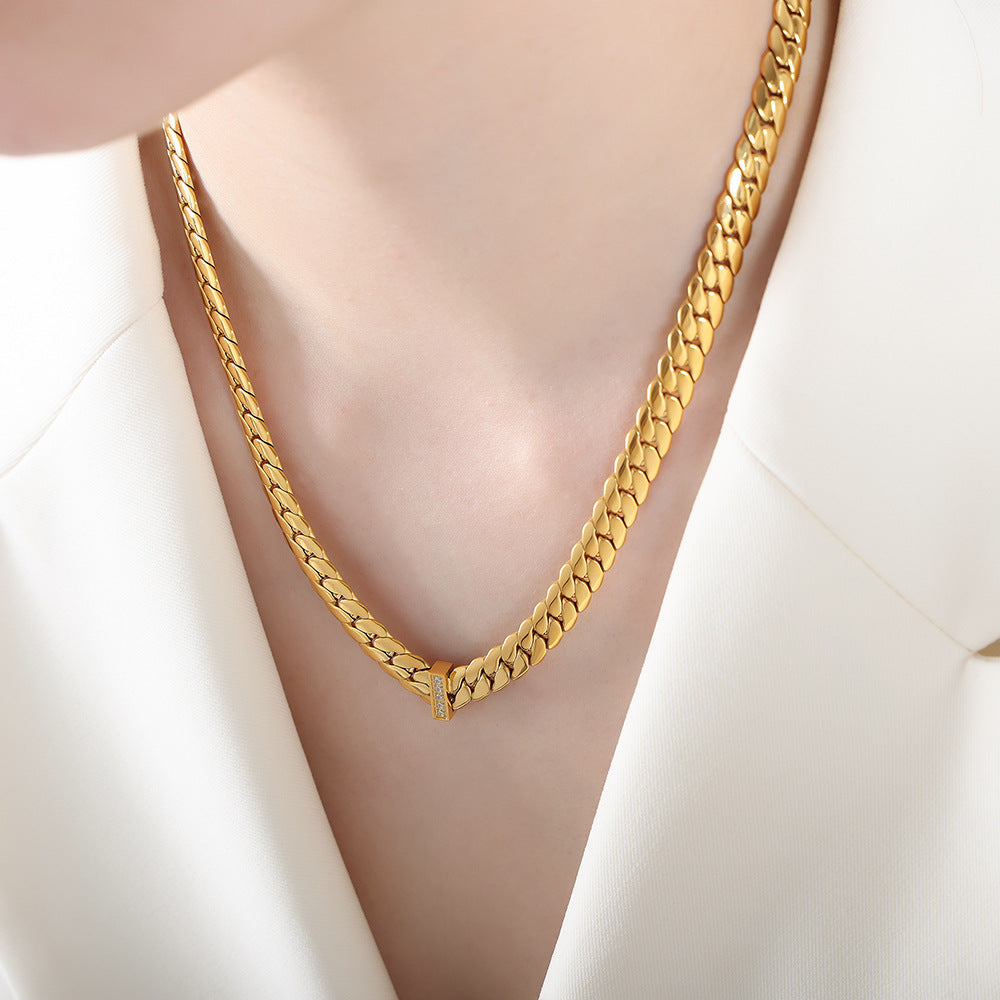 18K gold fashionable simple thick chain with zircon design hip-hop style necklace Gold e9ee9745-efb3-4318-b5a8-56c79abb79ed Artshiney