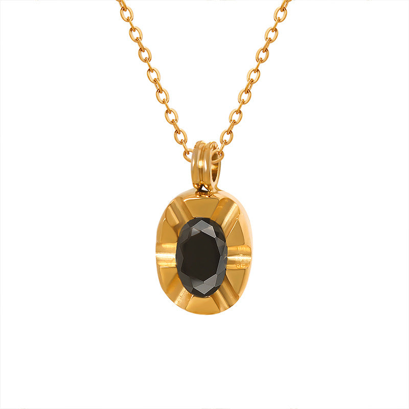 18K Gold Simple Atmospheric Oval Inlaid Zircon Carving Design Versatile Pendant Necklace Only faf23efa-d059-413c-a9bd-535a4a674bdd Artshiney