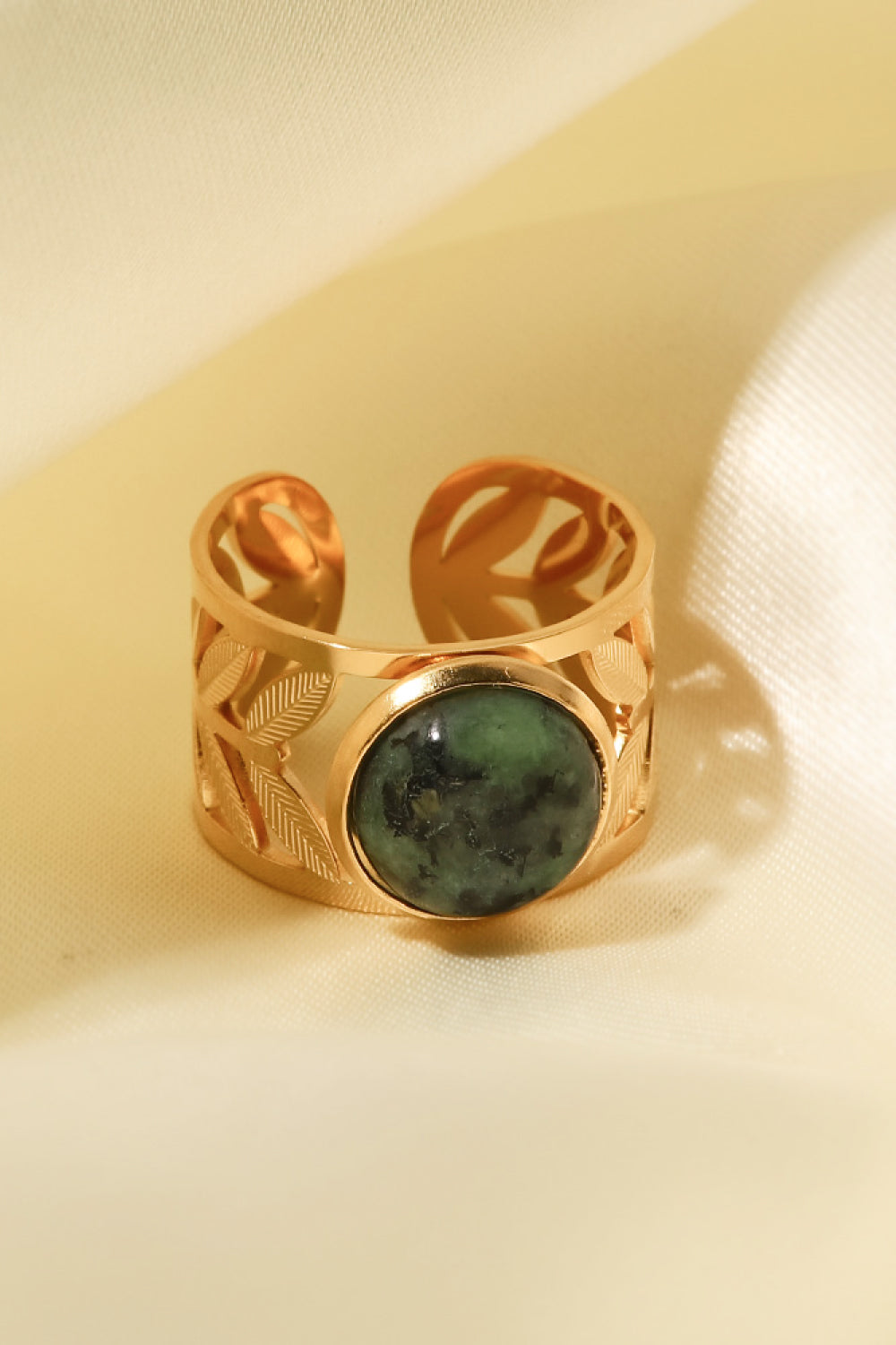 18k Gold Plated Malachite Leaf Ring 0009a017038e4602bcf0ab69f62f80da-Max Trendsi
