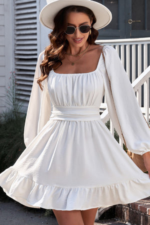 Cutout Smocked Square Neck Ruffle Hem Dress 0042a712addb4b3e9f00432da0bca9a0-Max Glownestbest