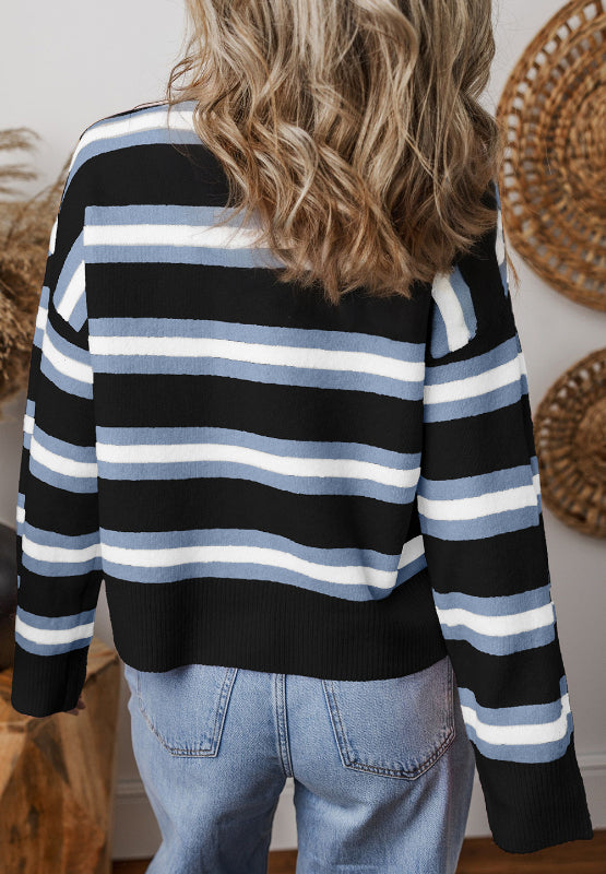 Striped Button Down Long Sleeve Cardigan 005949a0-55ac-4c94-a616-2b320513a5f0-Max Glownestbest