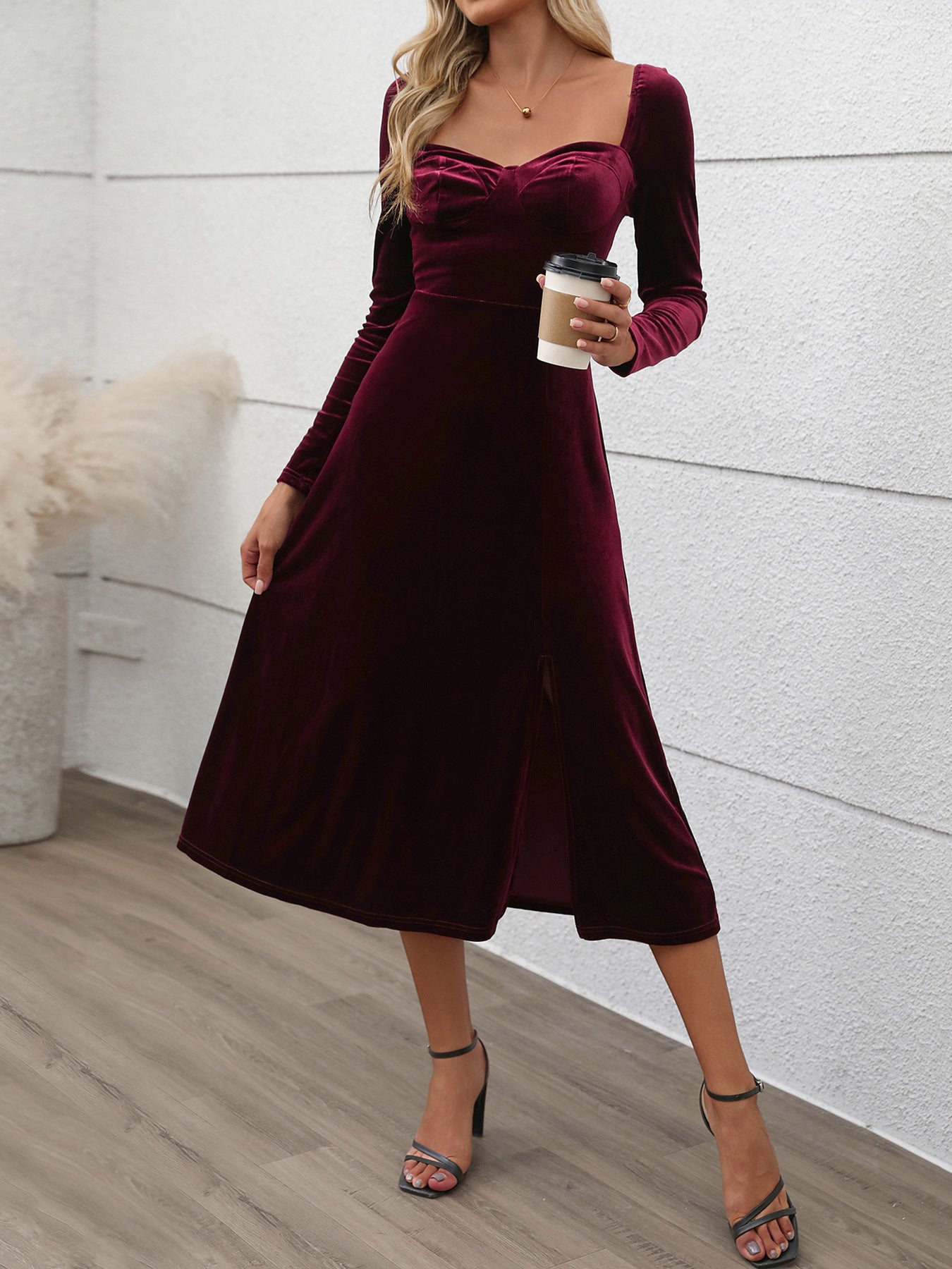 Perfee Sweetheart Neck Long Sleeve Midi Dress Burgundy 007f3a24-0da0-48d4-9090-fdd8bd5be246-Max Glownestbest