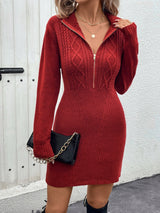 Perfee Cable-Knit Half Zip Long Sleeve Sweater Dress Scarlet 0093e9b9-4c98-4682-b2df-c0755d919b2f-Max Glownestbest