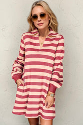 Double Take Full Size Striped Contrast Collared Neck Long Sleeve Dress Deep Rose 00b85847-4911-4d56-ac7d-b24ca41b36cf-Max Trendsi