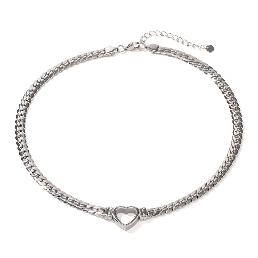 18K Gold Trendy Fashion Flat Snake Chain Hollow Heart Design Pendant Necklace 00c09fd5-5a6d-447e-a451-7f56830df7bf Artshiney