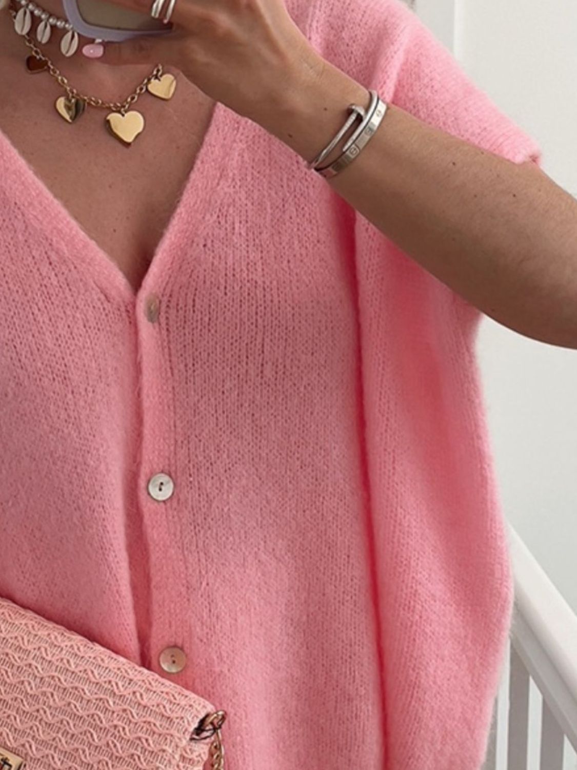 Glownestbest® | V-Neck Button Up Short Sleeve Cardigan 00fc4b77-cbc4-49c5-91ed-17ccfd90ef52-Max Glownestbest