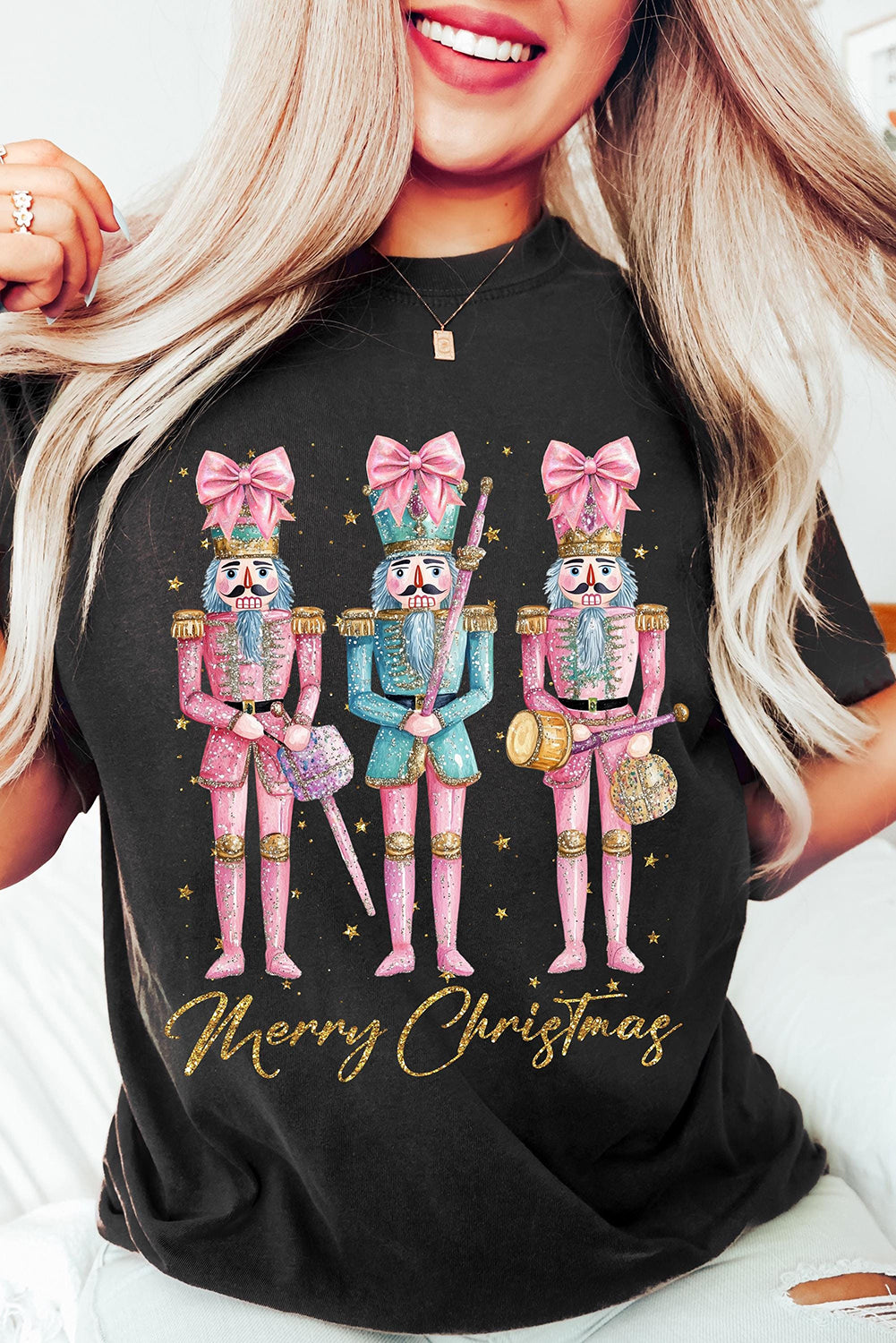 Glownestbest ® | Black Nutcracker Merry Christmas Print Crewneck T Shirt 011b1afc8b9c828b Glownestbest
