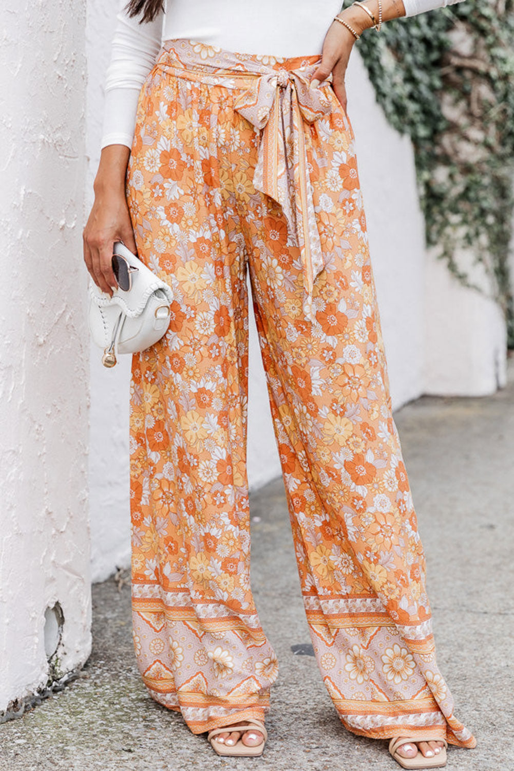 Floral Tie Front Wide Leg Pants Sherbet 011fa6b75ff84c2d8f92249982673a90-Max Trendsi