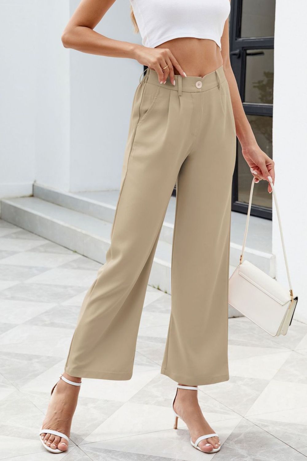 Pocketed High Waist Pants Tan 013a145c-8e9a-46e2-992f-492c4049dc97-Max Trendsi