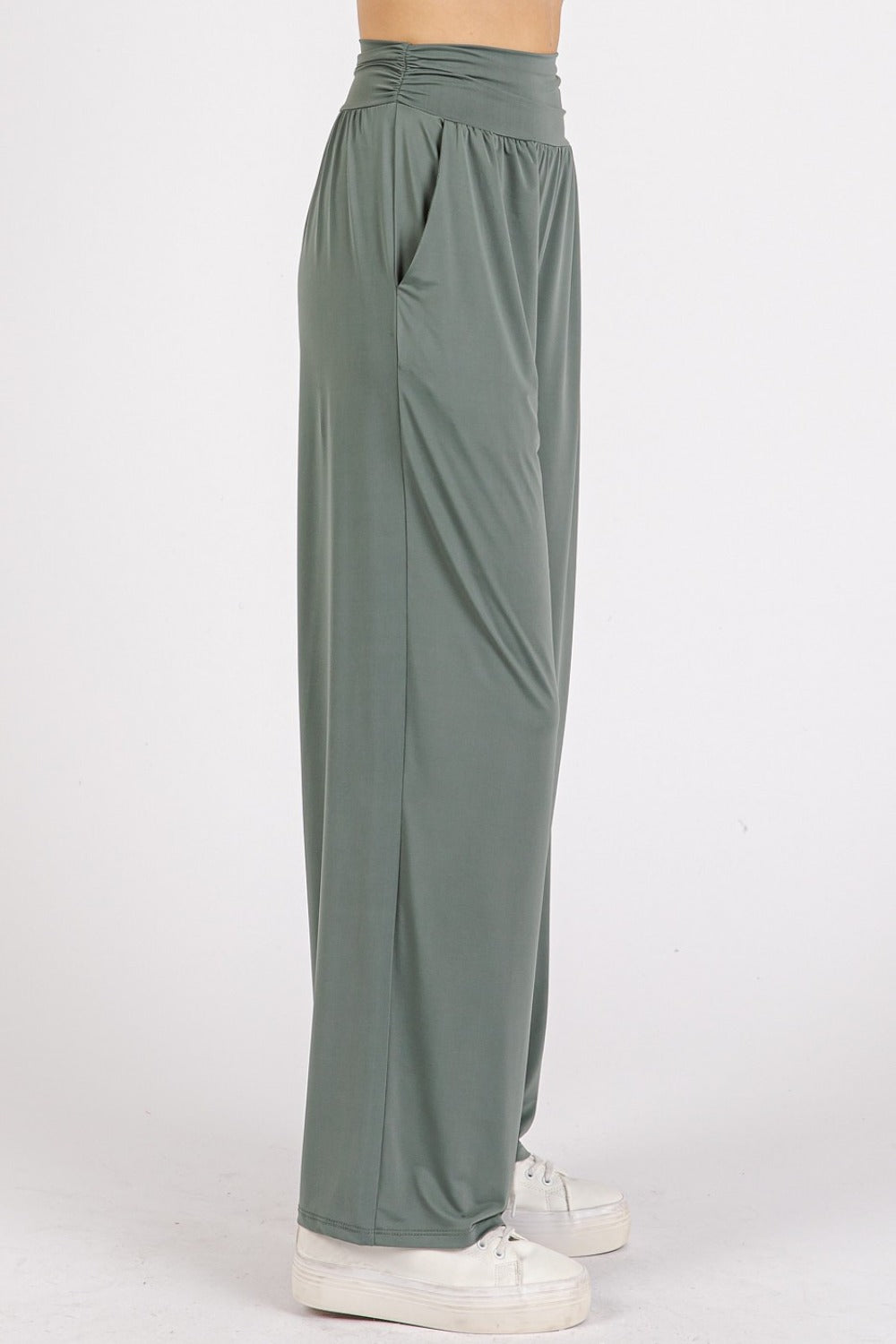 Mittoshop Stretch Banded Waist Wide Leg Pants with Pockets 01664440-3b83-4c19-acf2-007f3b04e408-Max Trendsi