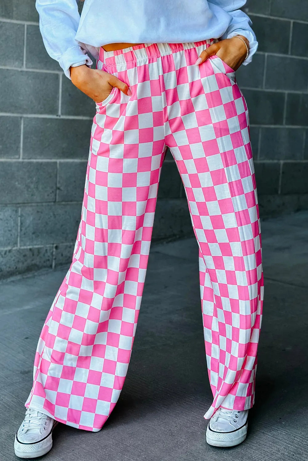 Checkered Wide Leg Pants Fuchsia Pink 01e7e1e5-a8b5-4599-bc09-b0a99fdc8892-Max Trendsi