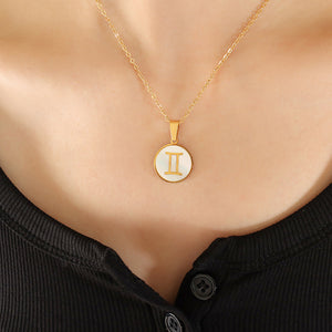 Exquisite Zodiac White Seashell Design Pendant Necklace Gemini 01e9f686-2d13-4103-a194-58224769e7df Artshiney