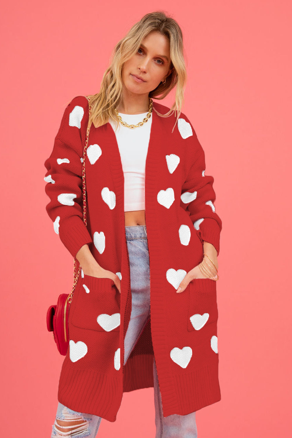 Heart Graphic Open Front Cardigan with Pockets 023902d2ff02445caa3775b192fad3ec-Max Glownestbest