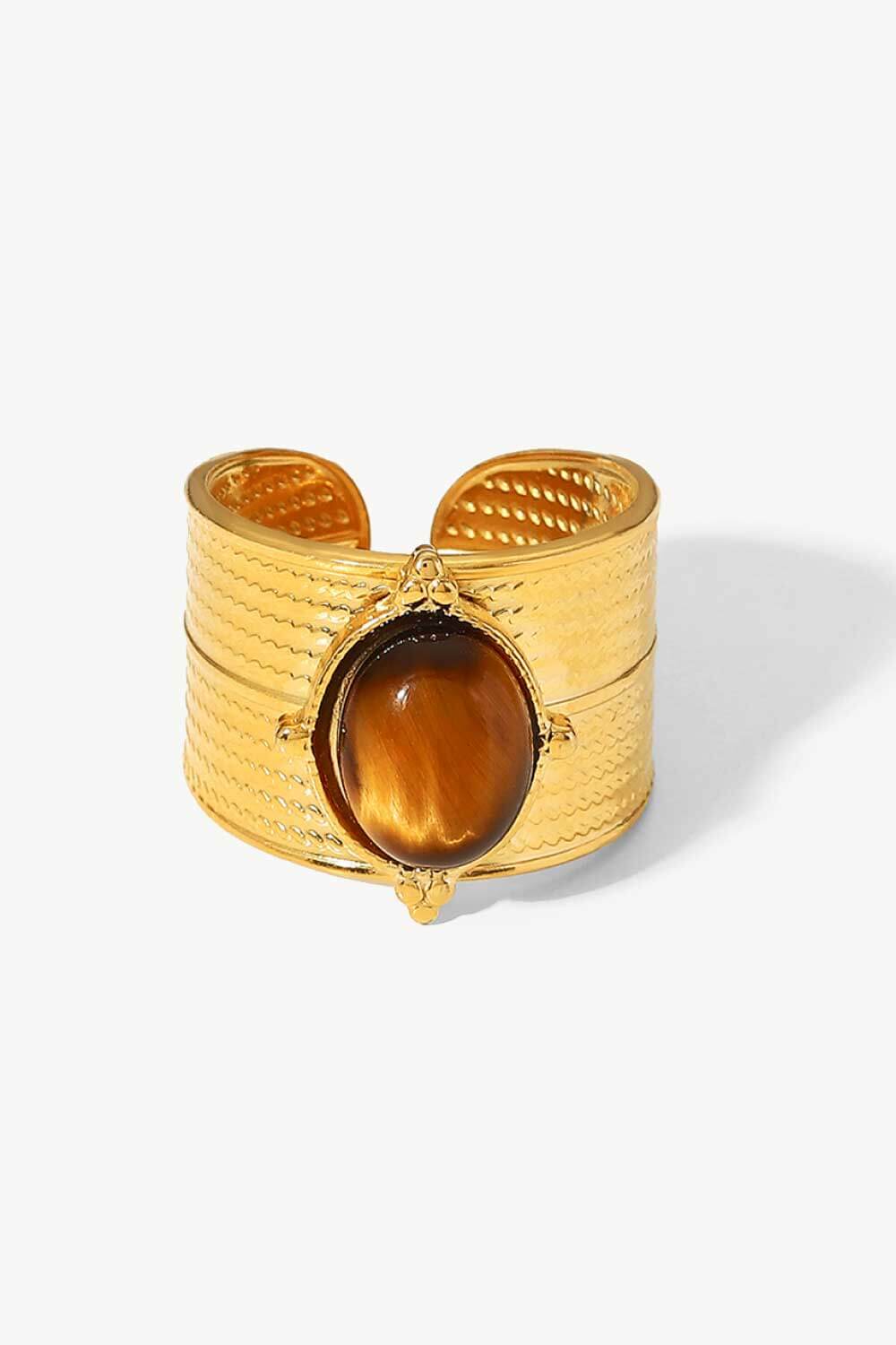 18K Gold-Plated Wide Open Ring Brown One Size 0240a54cdefb40d680850826165015bb-Max Trendsi