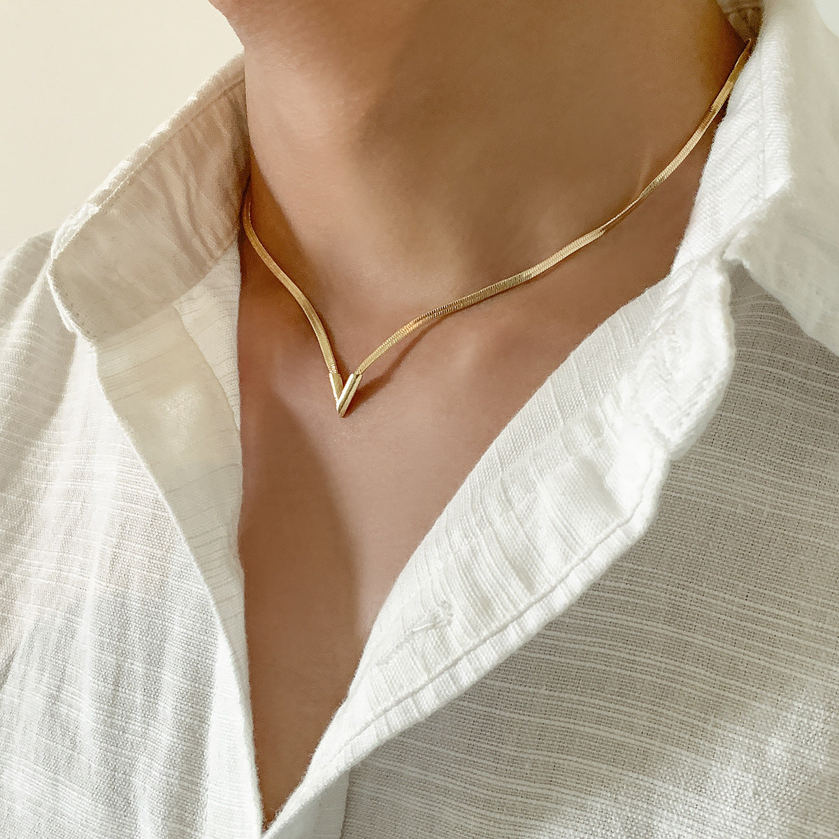 Fashion Simple V-Shaped Flat Snake Chain Necklace 02b73921-ab29-4cab-b604-28168610cde1 Artshiney